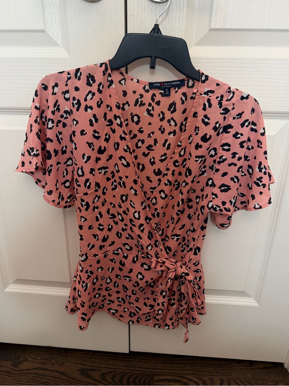 one clothing Rose Pink Leopard Print Wrap Blouse